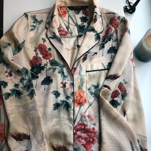 Zara pajama style long sleeved silk shirt